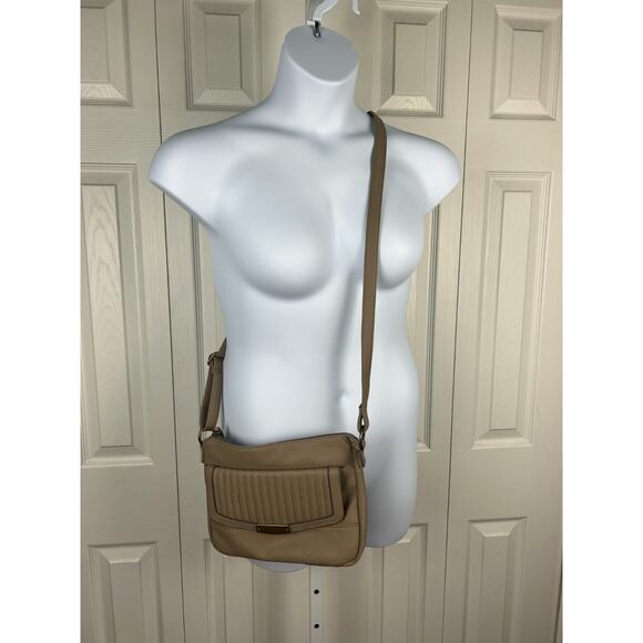 Rosetti Taupe Shoulder Crossbody square top zip faux leather pebbled purse bag - Picture 7 of 7